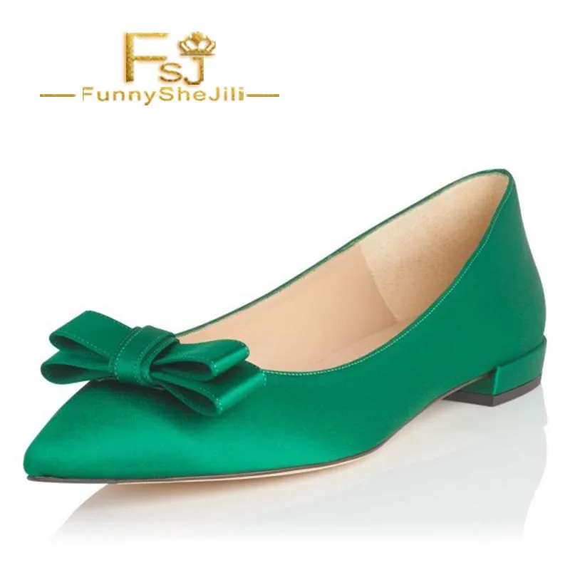 

Women's Green Bow Comfortable Flats Pointy Toe School Shoes Incomparable Anniversary Attractive Generous Fashion FSJ Sexy Noble