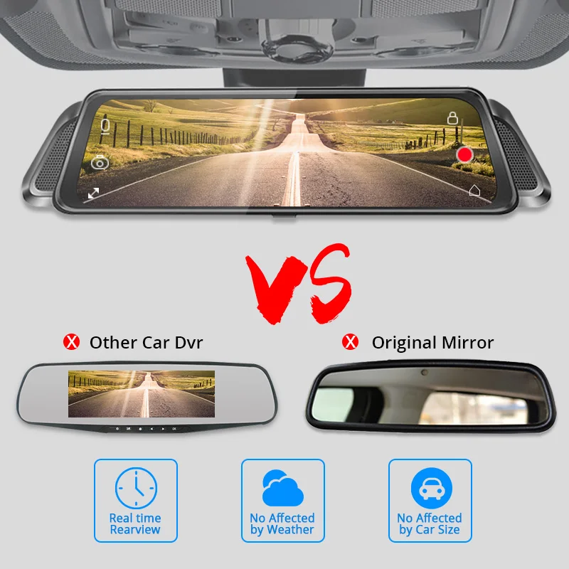 E-ACE, автомобильная dvr камера, 10,0 дюймов, сенсорное зеркало, FHD 1080 P, видео рекордер, авто регистратор, видеорегистратор, двойной объектив с камерой заднего вида
