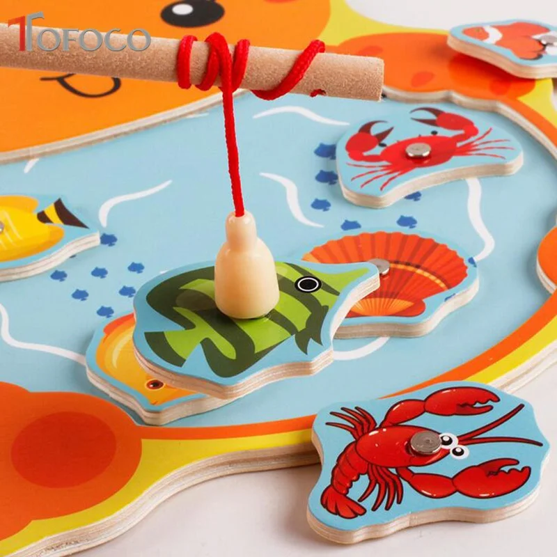 

TOFOCO Baby Wooden Toys Magnetic Fishing Game Jigsaw Puzzle Board 3D Jigsaw Puzzle Children Education Fish Toy for Children