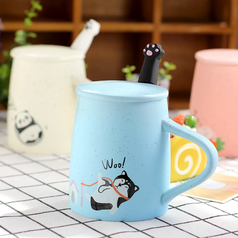Керамическая кофейная кружка с крышкой и ложкой милыми животными когтями