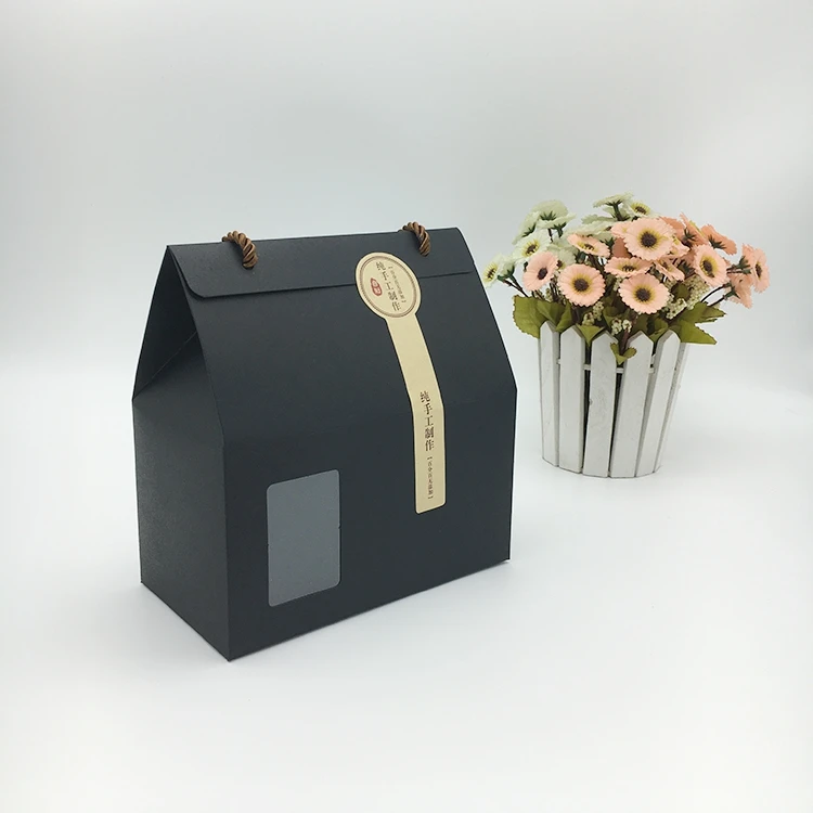 

18*10+10cm 10Pcs/ Lot Nut Stand Up Kraft Paper Party Pack Boxes With Clear Window Gift Doypack Paper Handle Box With Hemp Rope