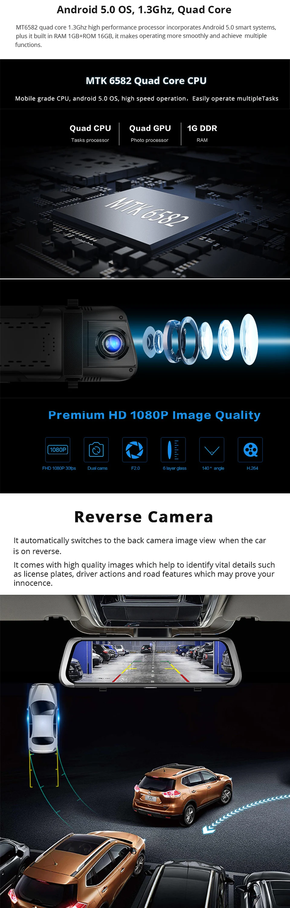 WiFi 4G Android Автомобильная dvr камера 1" Зеркало 1080P Full HD ADAS gps двойной объектив видеорегистратор заднего вида видео регистратор