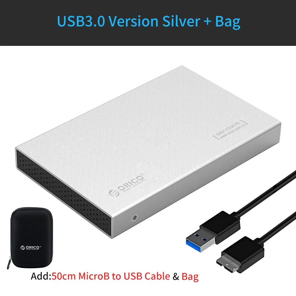 2518S3-SV Add Bag Чехол для жесткого диска ORICO из алюминиевого сплава USB3.1 Gen2 2,5 ''type-C с поддержкой 7 мм и 9,5 мм с кабелем 50 см C-C - Цвет: 2518S3-SV Add Bag