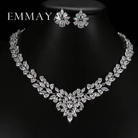 emmaya new top white gold plate flower aaa cubic zircon pendantearrings for women wedding jewelry sets
