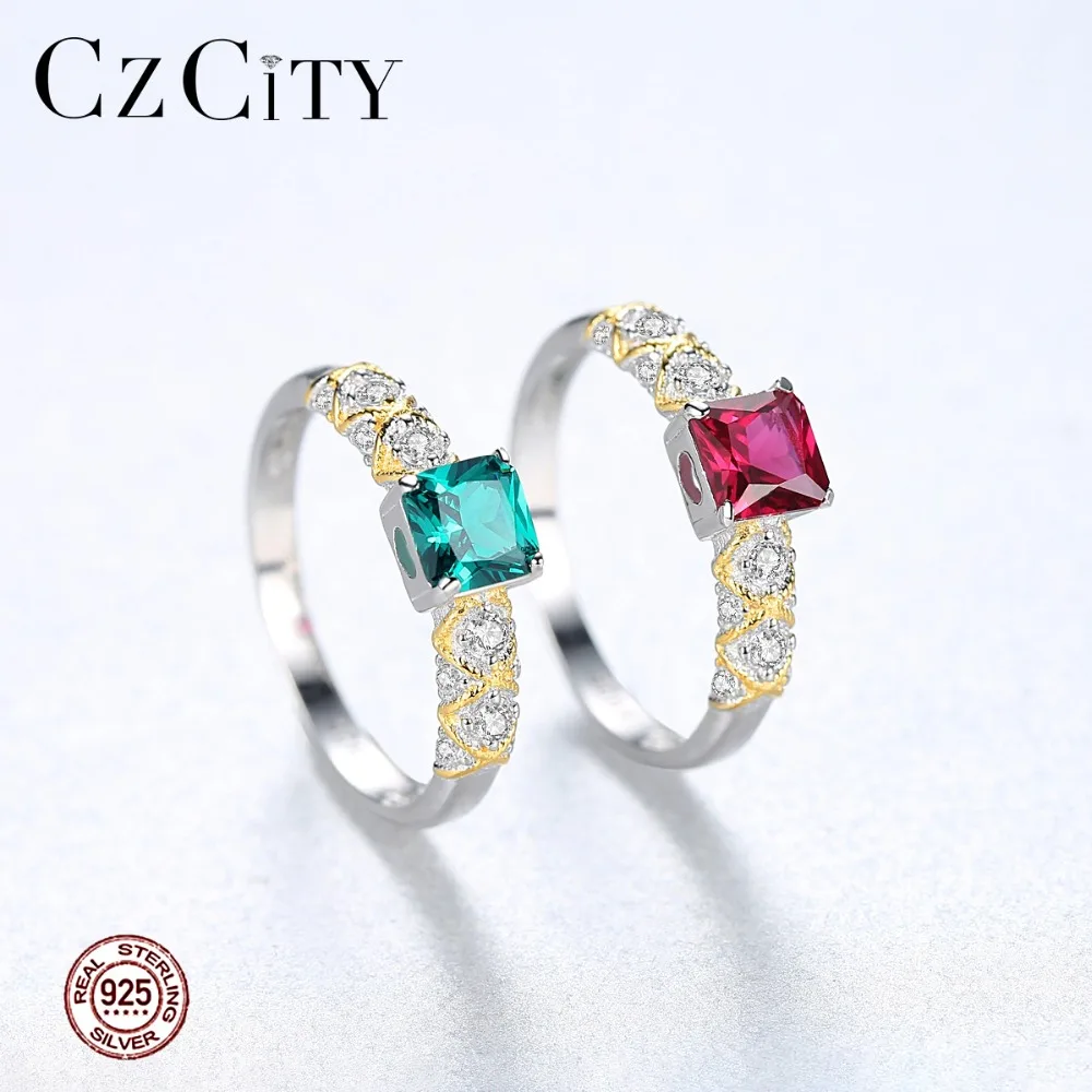 CZCITY Изысканный 925 стерлингового серебра Квадратные Кольца для женщин со звездным
