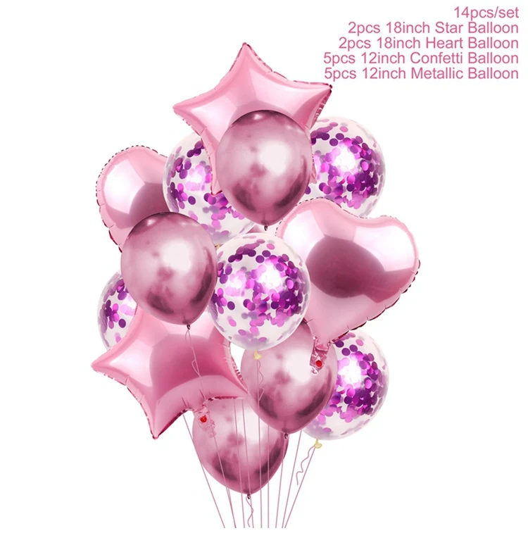 14PCS Pink 10/14 шт./воздушные шары конфетти металлик воздушные шары с днем День Рождения Декоративные гелиевые шарики, свадьбы, праздника, балон вечерние поставки - Цвет: 14PCS Pink