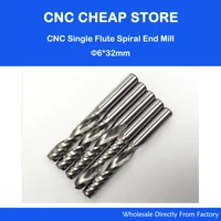 free shipping 5 pcs carbide endmill single flute spiral cnc router bits 6mm 32mm