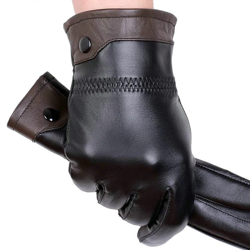 

Genuine Leather Gloves Men Winter Warm Plus Velvet Thick Sheepskin Fashion New Driving Leather Gloves GR-206-5