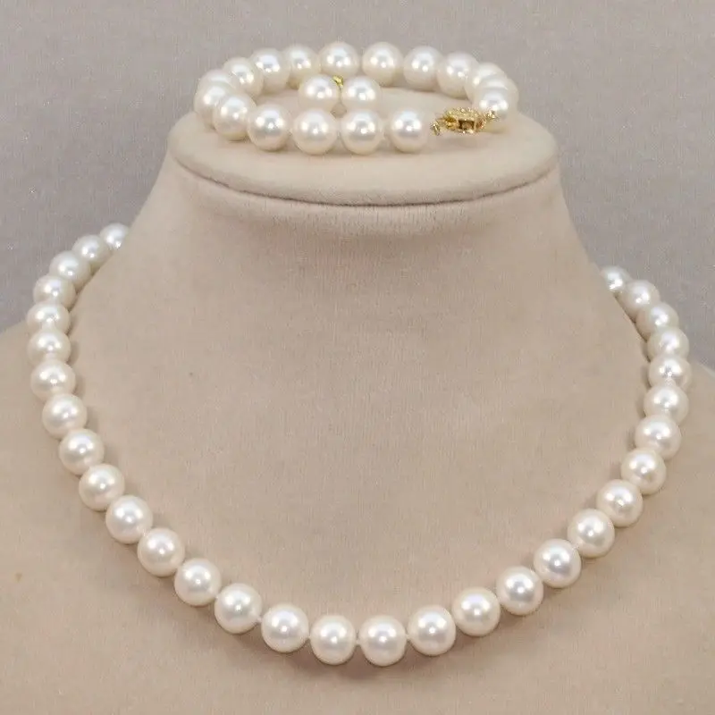

A SET natural cultured fresh water pearl 9-10mm white black pink necklace 18