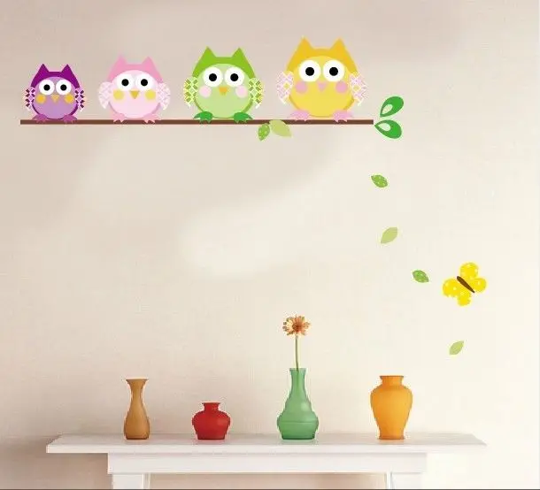 4 Красочные Совы бабочки дети питомник Настенная Наклейка Декор винил A LXL | Дом и