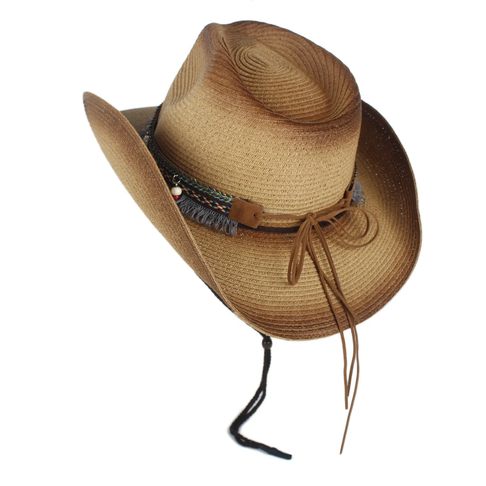 Western Cowboy Hat Women Summer Straw Bohemian Tassel Sombrero Hombre Beach Cowgirl Jazz Sun Size 57-59CM | Аксессуары для одежды