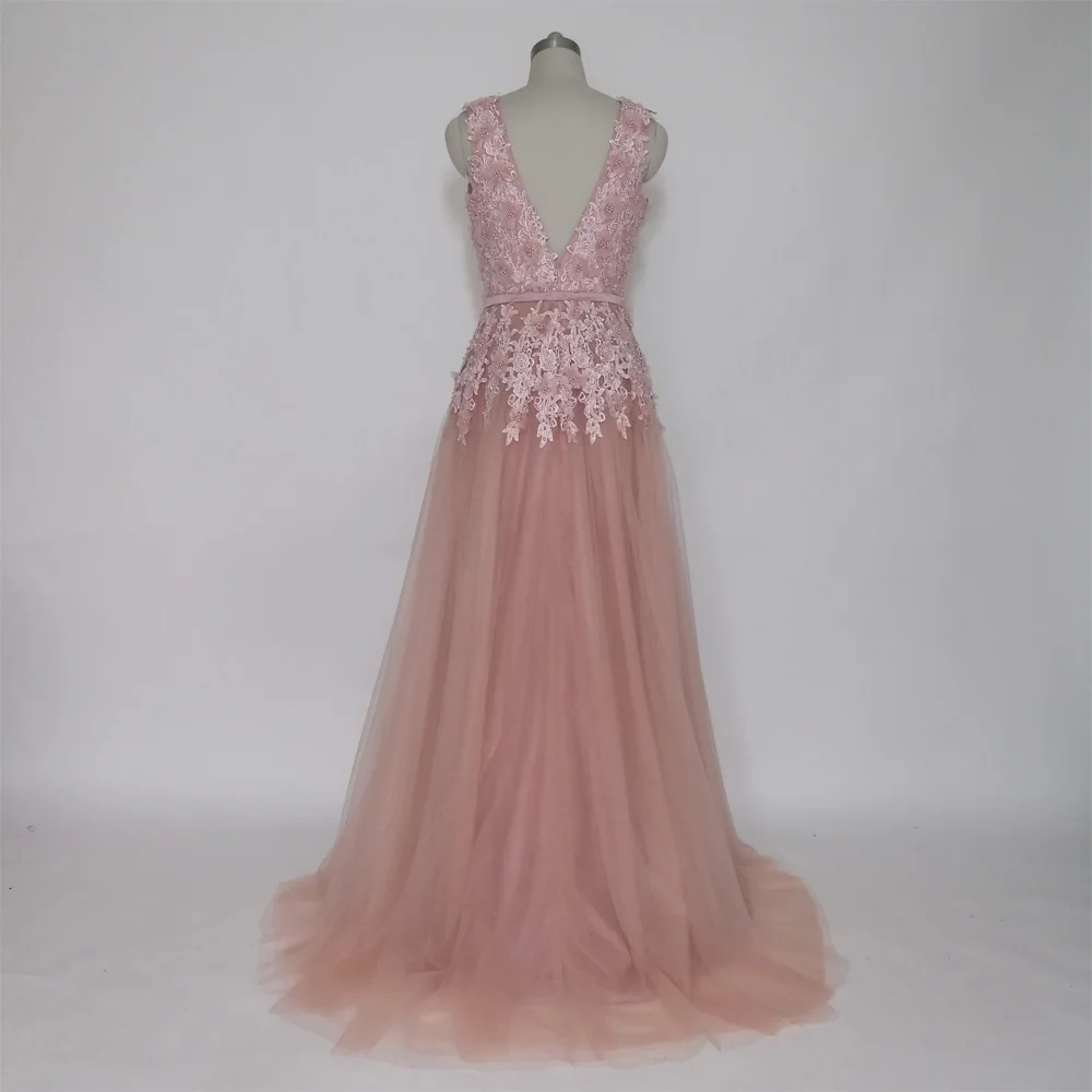 JIERUIZE пыльное розовое винтажное кружевное длинное вечернее платье с аппликацией