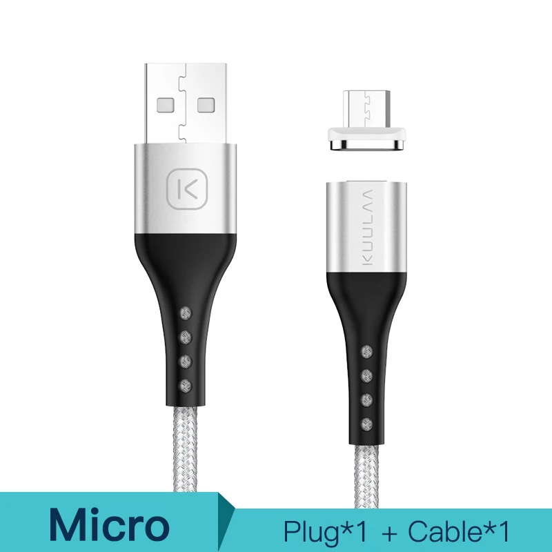 KUULAA Магнитный кабель Micro USB C адаптер быстрой зарядки для iPhone Xiaomi huawei зарядное устройство магнит Быстрая зарядка usb type C USB шнур - Цвет: Silver For Micro