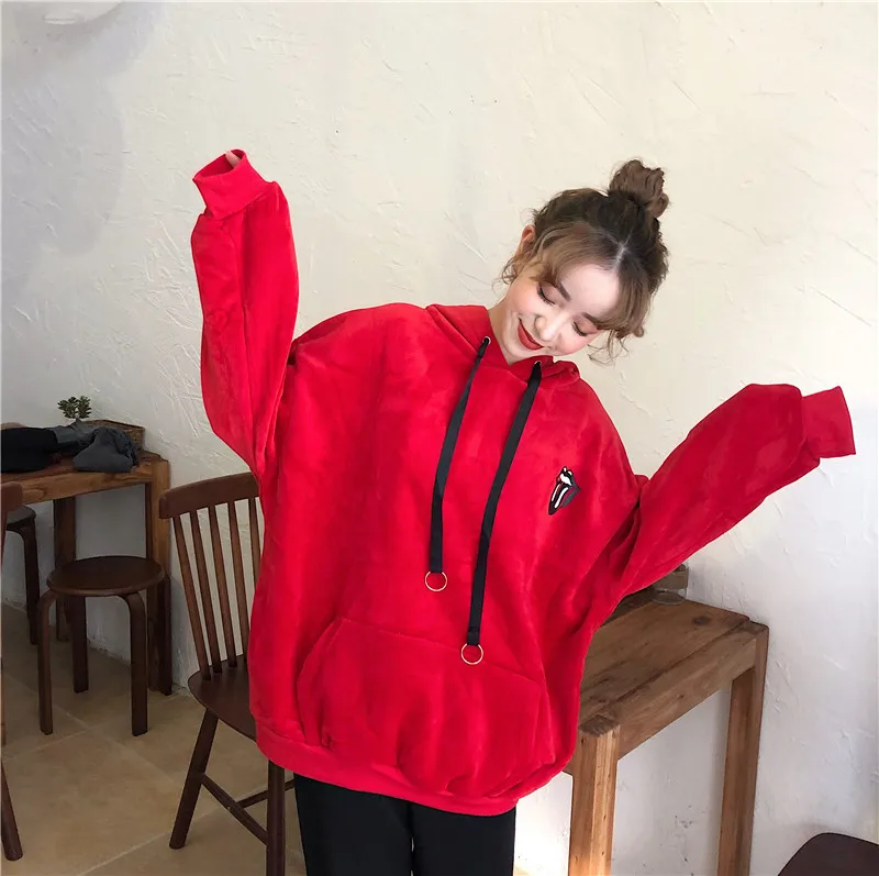 

Бархатные толстовки, свитшоты, Женский пуловер, толстый свободный Женский Повседневный Спортивный костюм для студентов, спортивная одежда,...