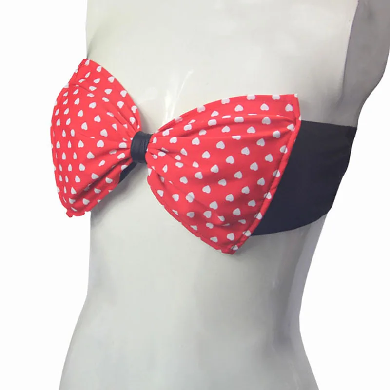 Женский купальник в красный горошек Раздельный с бантиком бандажный пляжная