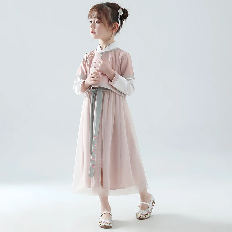 Детские Hanfu костюм для девочки в китайском Стиль со сказочным цветком в стиле династии Тан платье древней китайской и традиционный Hanfu одежда, костюмы для танцев DQL482
