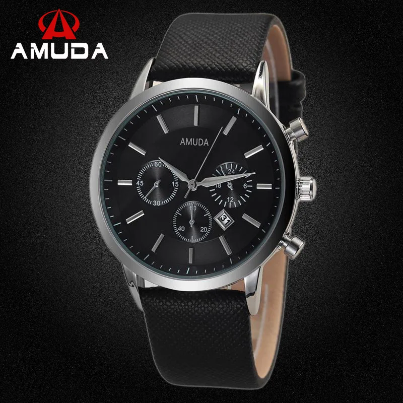 AMUDA Роскошные брендовые модные повседневные Авто Дата Кожаный ремешок Мужские