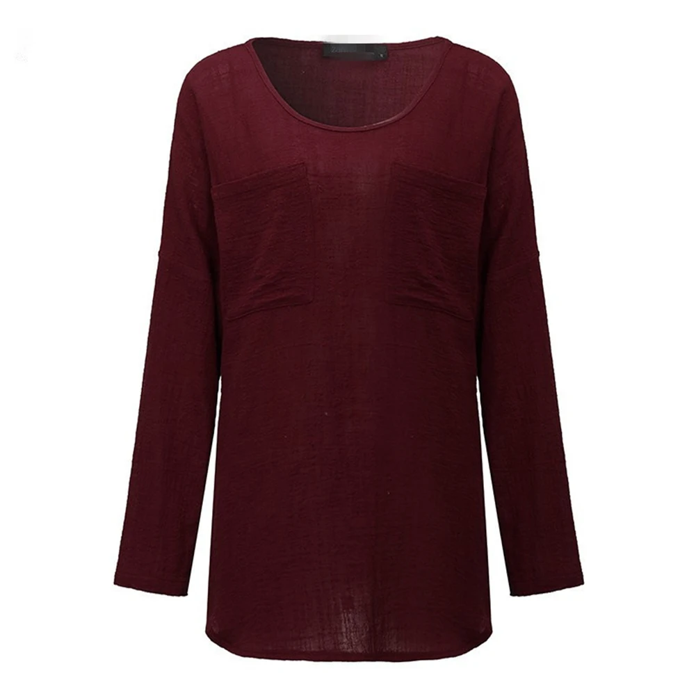 Женская однотонная туника с круглым вырезом и длинным рукавом топы футболки QL