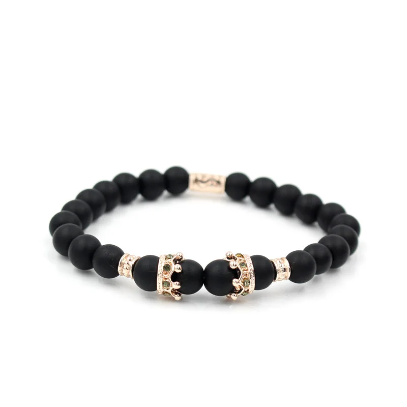 RB2794RG Винтажный браслет с шармом с короной Pulseiras Masculinas натуральный мраморный камень шарик эластичный браслет Для Йоги Женский Pulseras мужской браслет - Окраска металла: RB2794RG