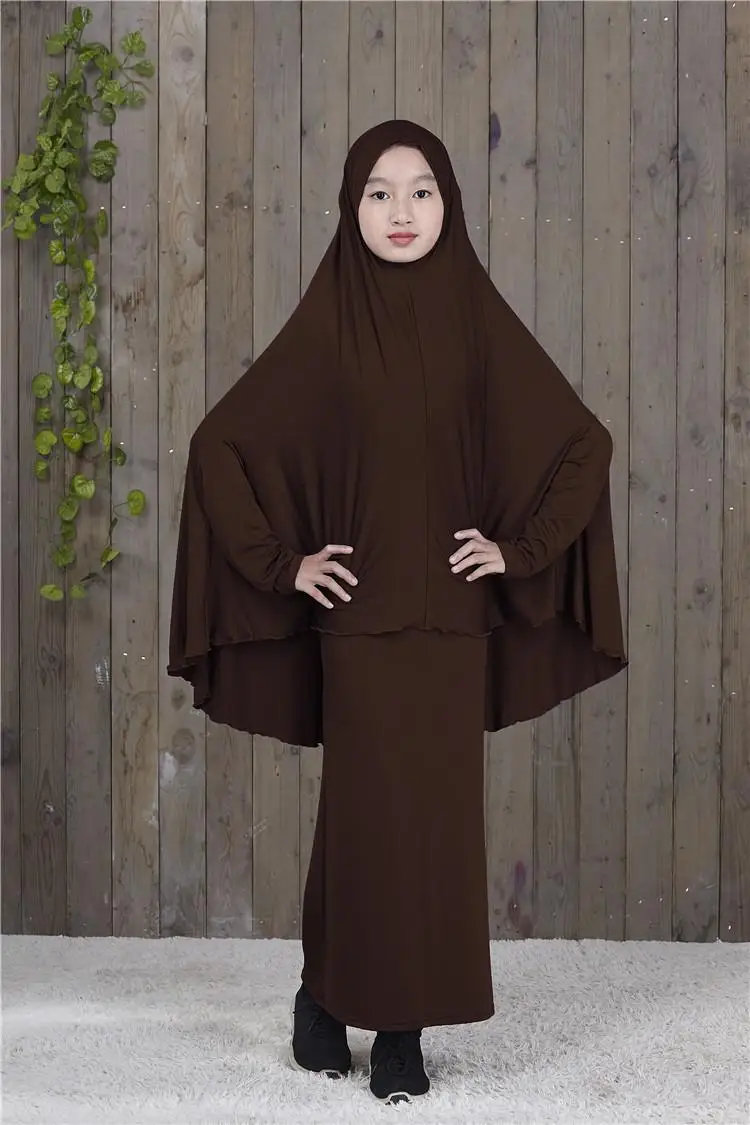 Coffee Abaya/длинное мусульманское платье-хиджаб Maxi для девочек; комплект одежды для молитвы в мусульманском стиле; Рамадан; Бурка; костюмы для детей с полным покрытием; новое арабское платье - Цвет: Coffee