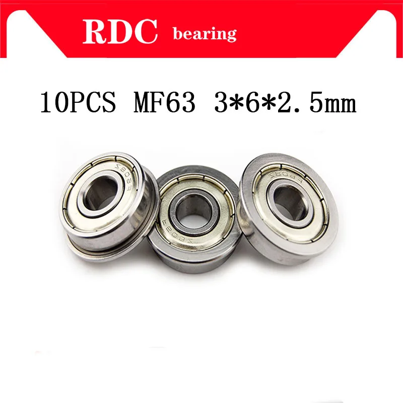 10pcs/Lot ABEC-5 MF63ZZ MF63Z MF63 ZZ LF630ZZ F673ZZ High quality 3x6x2.5 mm 3*6*2.5 mm steel Miniature Flange Flanged Bearing