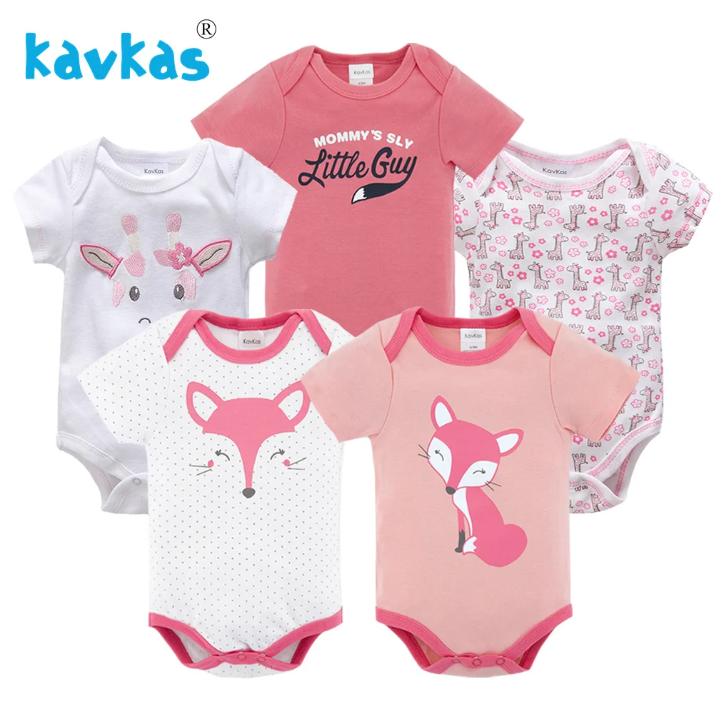 Kavkas New Baby Boy Clothes Set 5PCS Newborn Girls Rompers Short Sleeve Cotton Cartoon Infant Overalls One Piece | Детская одежда и