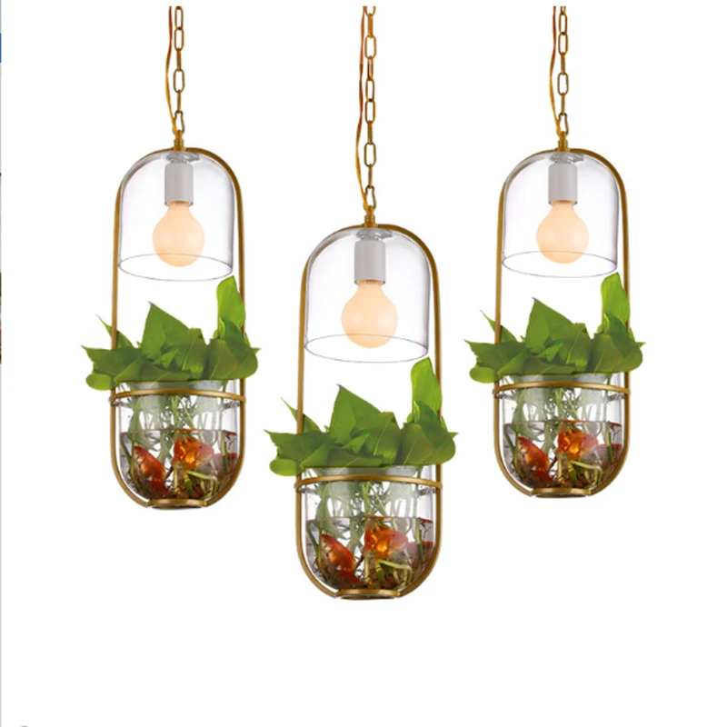 

Loft Retro Green Plant Vase Pendant Light GOLD Iron For Dining Room Restaurant Bedroom Coffee shop Living Room LED E27 bulbs