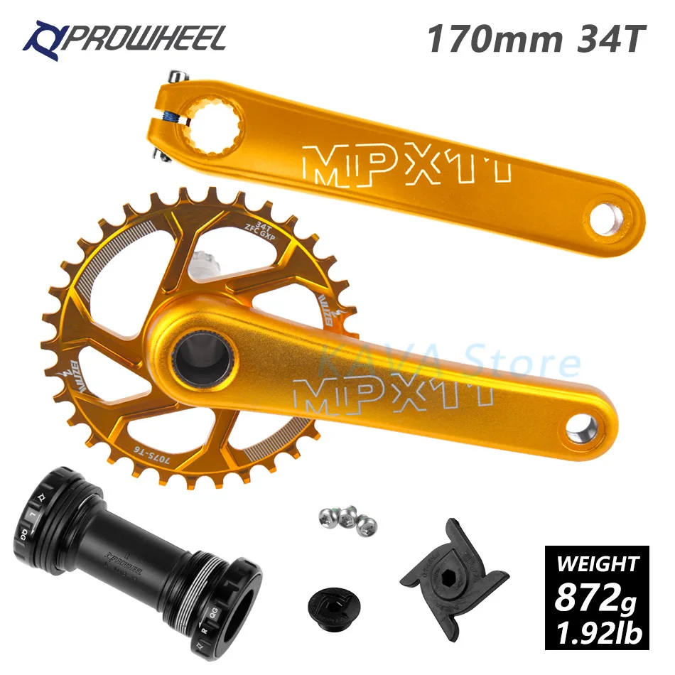 yellow 34T and BB PROWHEEL MTB велосипед для горного велосипеда костюм с каретка BB 170 мм передняя Звездочка узкая широкая цепь из колец цепь 30/32/34/36/38T Crank Звездочка для SRAM GXP - Цвет: yellow 34T and BB