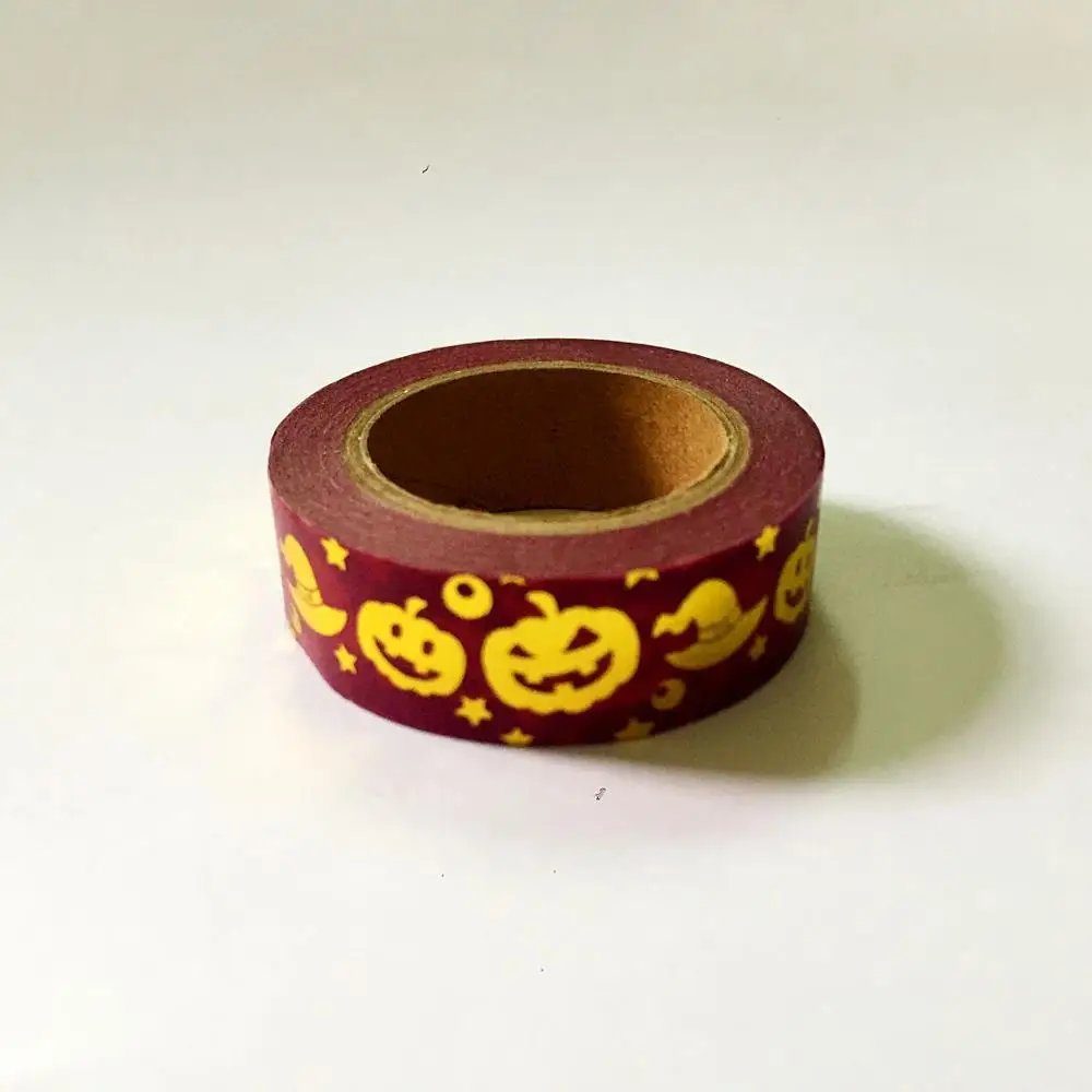 Pumpkin Прекрасная 15 мм* 10 м Золотая фольга Васи бумажная лента/летучая мышь, тыква, олень и Санта Клаус маскирующая васи лента - Цвет: Pumpkin