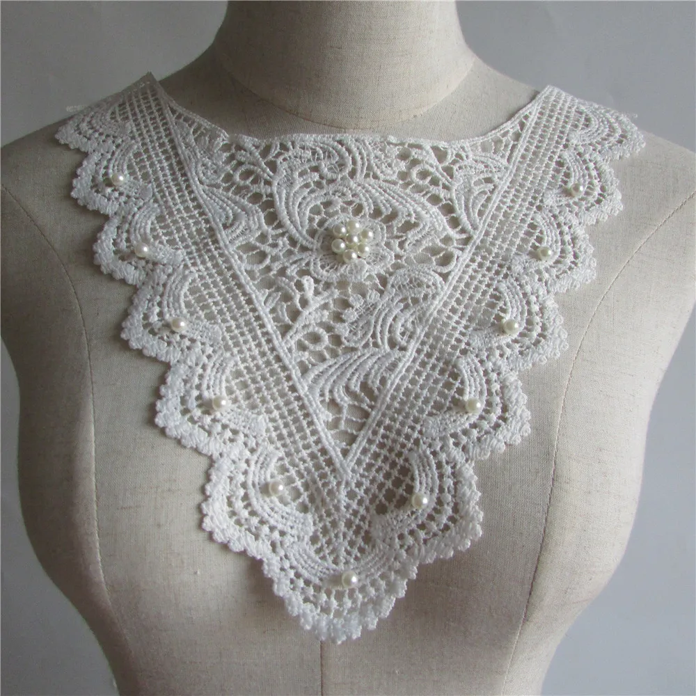 Белый жемчужный вышитый кружевной воротник декольте Венецианская аппликация