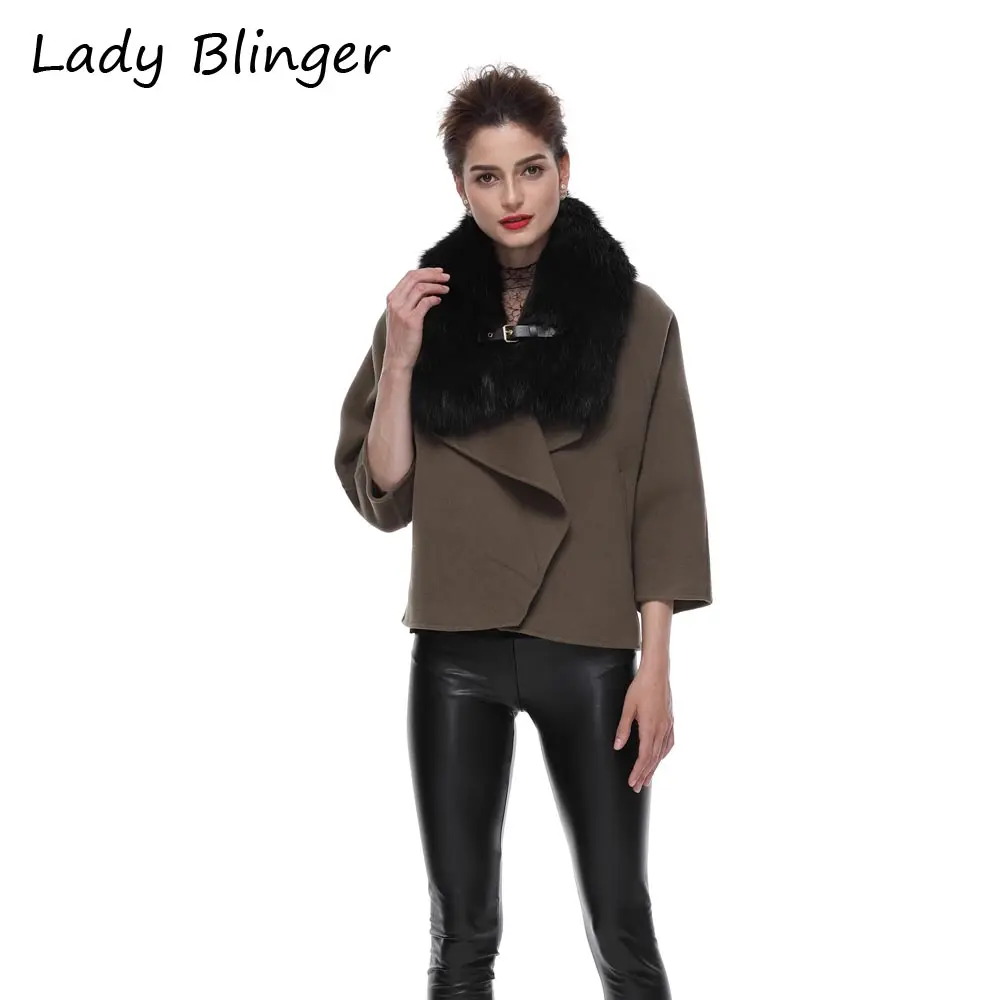 Женский шарф из искусственного лисьего меха Blinger черный палантин с пряжкой на