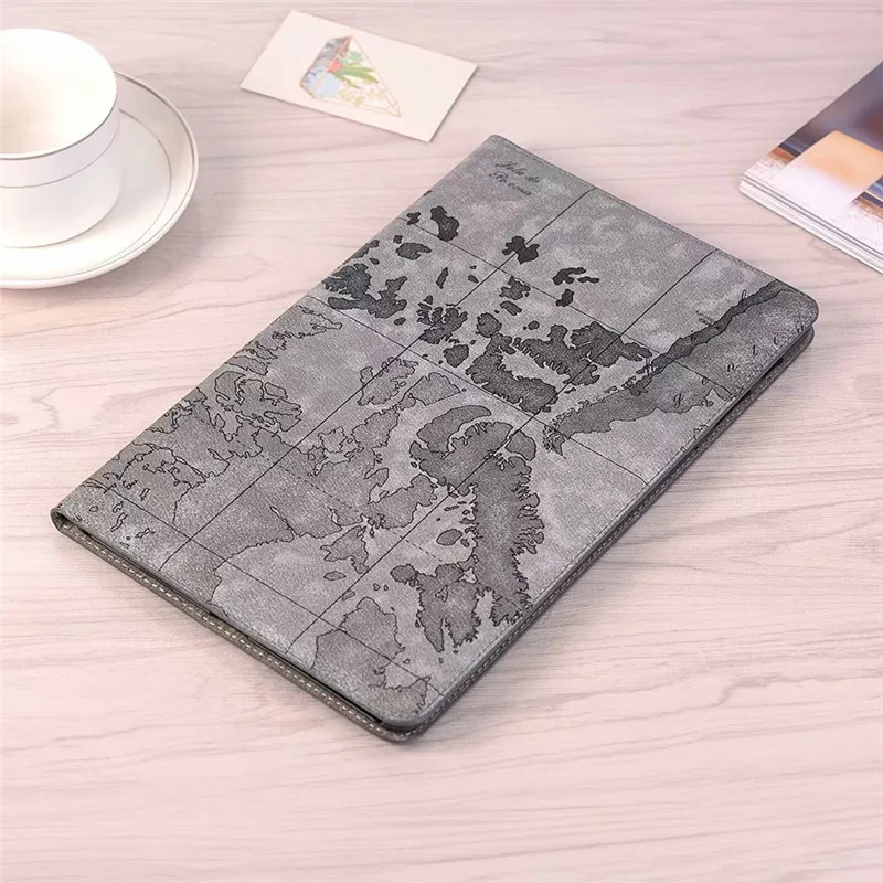 Gray Кожаный чехол с картой мира для samsung Galaxy Tab A A2, 10,5 дюймов, см, T590, T595, T597, с функцией подставки, с отделениями для карт, кошелек, чехол - Цвет: Gray