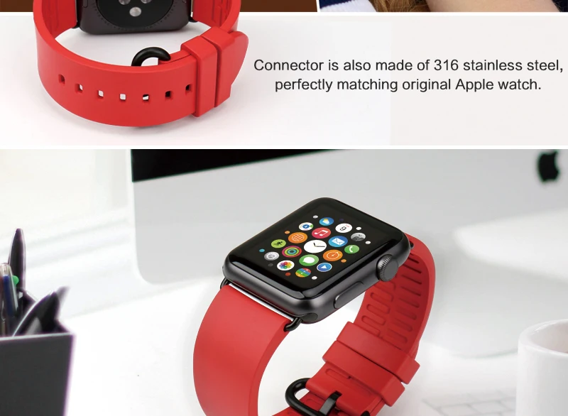MAIKES модный красный резиновый ремешок для часов для Apple Watch Band 44 мм 40 мм iWatch все модели для Apple Watch 42 мм 38 мм серия 4 3 2 1