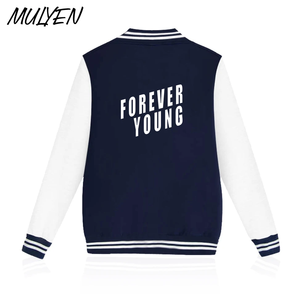 Mulyen Forever Young Письмо печати Бейсбол Костюмы Для мужчин Толстовки женщин толстовка