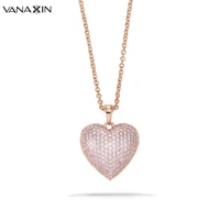 vanaxin heart shape necklaces for women gf aaa pink cubic zirconia fashion jewelry date mothers day gift high quality chain