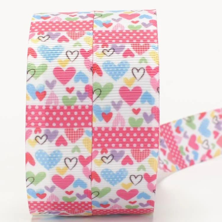 

NEW sales 50 yards sweet pink heart printed grosgrain Valentine's Day ribbon free shipping