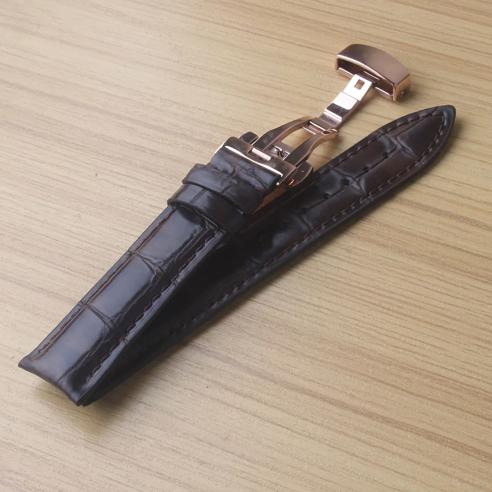 

Genuine Leather Watchband strap mink leather With Butterfly Clasp Bands Croco Grain Bracelet black brown soft new 18mm 20mm 22mm