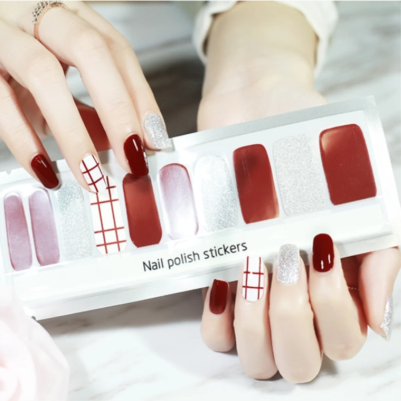 20 шт./кор. цвет красного вина ногтей Стикеры полный водонепроницаемый