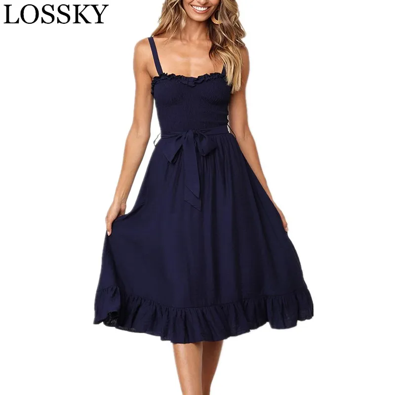 Женский сарафан с цветочным принтом пляжное платье средней длины оборками