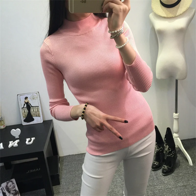 Women Sweater Autumn Winter Knitted Femme Pull High Elasticity Soft Casual Female Pullovers Half Turtleneck Warm Jumper Tops | Женская