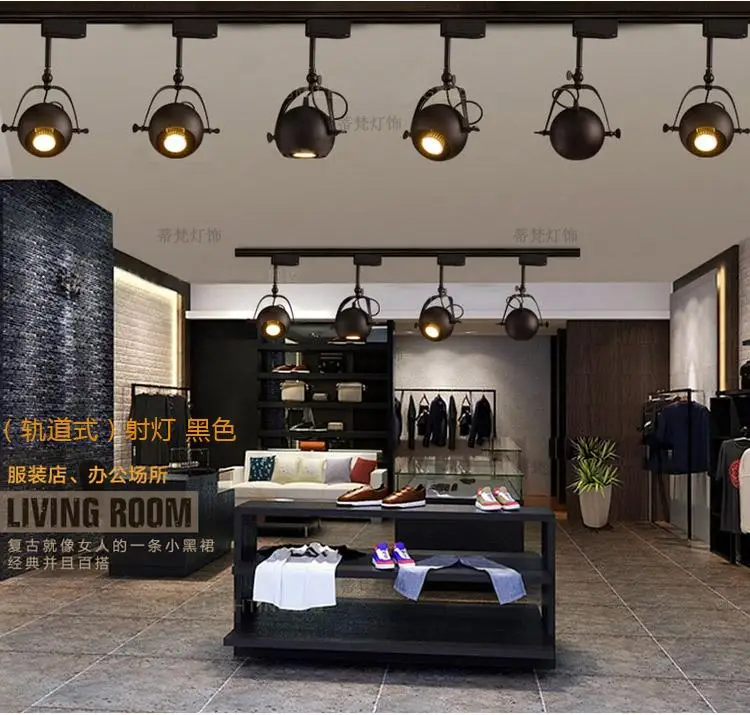 led track light loft industry clothing store setting wall round with the long pole guide shoot | Освещение
