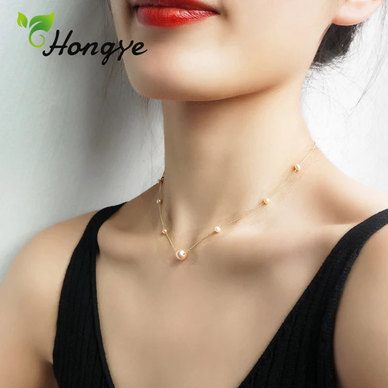 Hongye, жемчужное ожерелье, ювелирное изделие для девушек, элегантное серебро 925, Пресноводный Жемчуг, 18k золото, ювелирное изделие, воротник, аксессуары для девочек