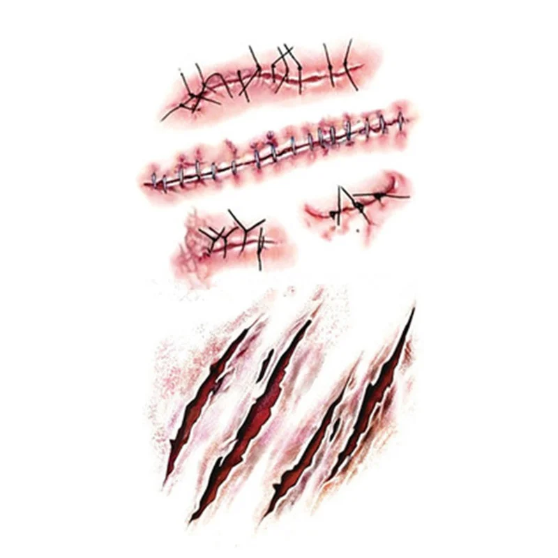 Bloodstain Scar Stickers 3D Bright Sticker 10PCS Funny Halloween Horror Wound Lifelike | Дом и сад