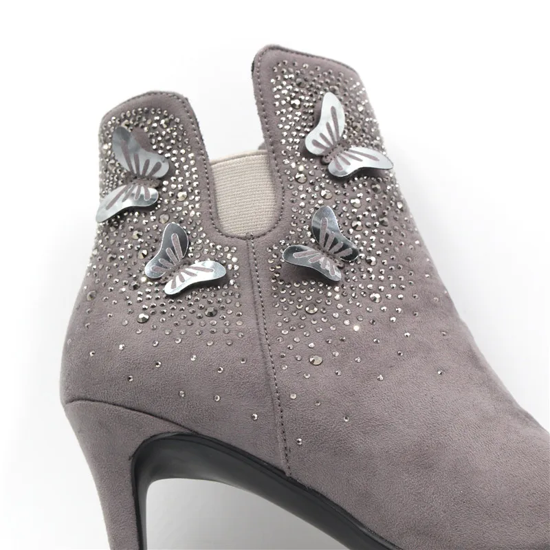 Женские ботильоны из флока на молнии с острым носком Размеры 35-42 | Обувь