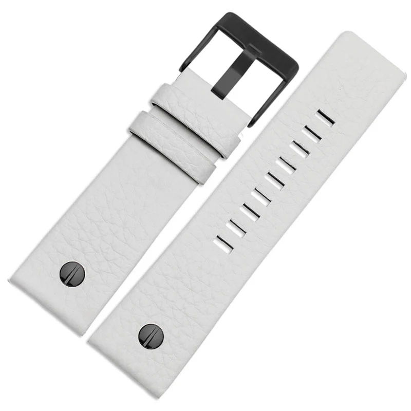 White black buckle Ремешок для часов из натуральной кожи 22 24 26 27 28 30 мм зерно личи для дизельного топлива DZ4316 DZ7395 DZ7305 часы браслет - Цвет ремешка: White black buckle