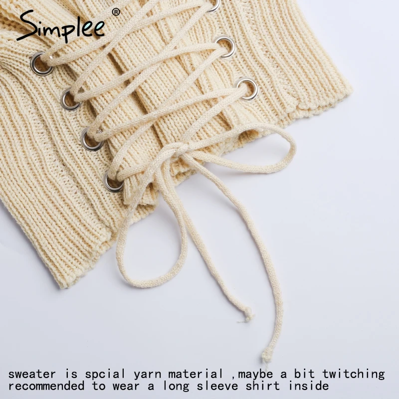 Simplee Lace up Теплый вязаный женский свитер | Женская одежда