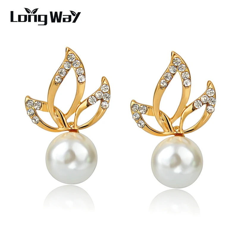 Женские серьги-гвоздики с искусственным жемчугом и кристаллами | Украшения