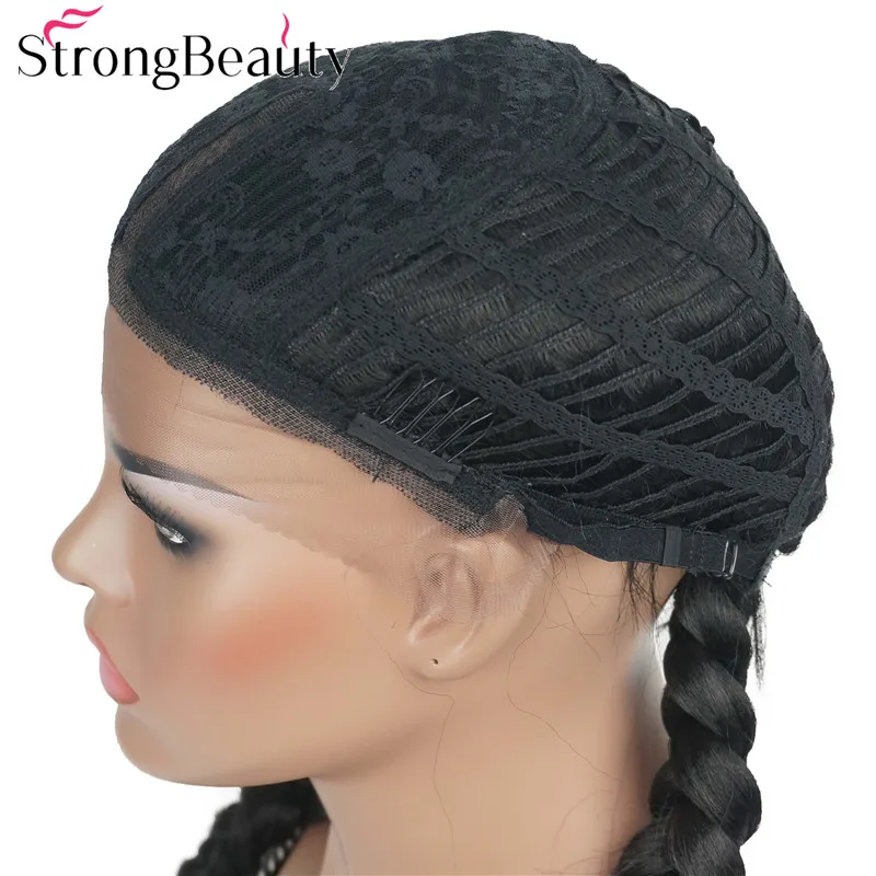 StrongBeauty, две косы, волосы на шнурках, передние парики для женщин, синтетические волосы, длинный черный парик на шнурке