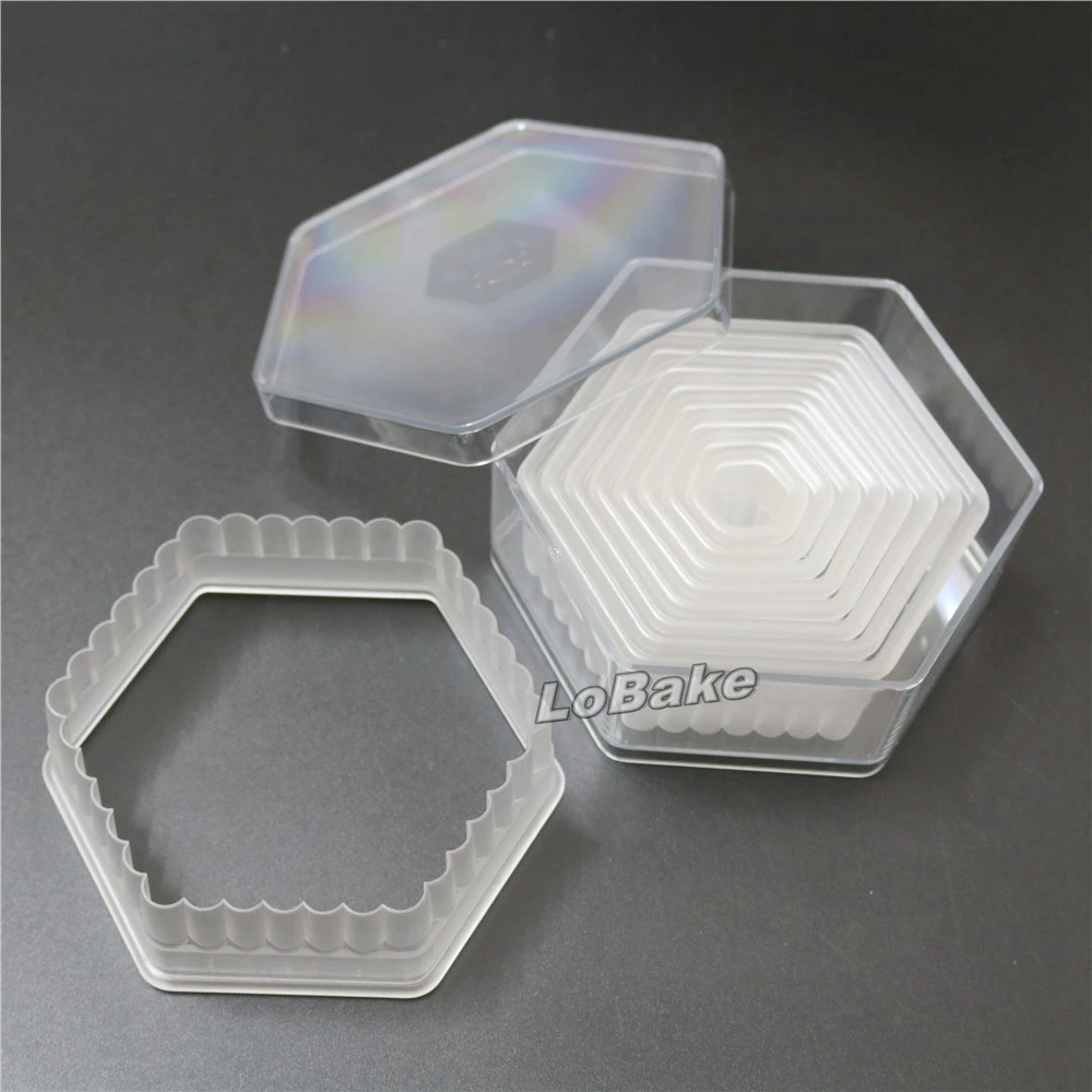 

(9pcs/set) Fluted Edge hexagon shaped Transparent Polycarbonate Fondant Cookie & Biscuit formas for Kitchen cake tools