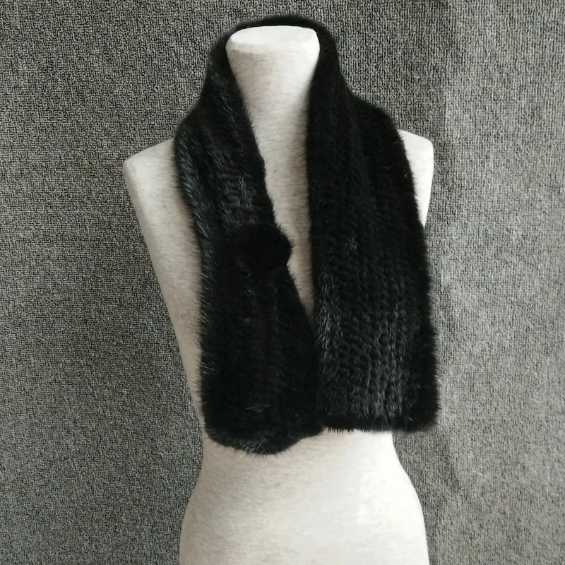 Новое поступление женские шарфы Зимний вязаный шарф из натурального меха норки